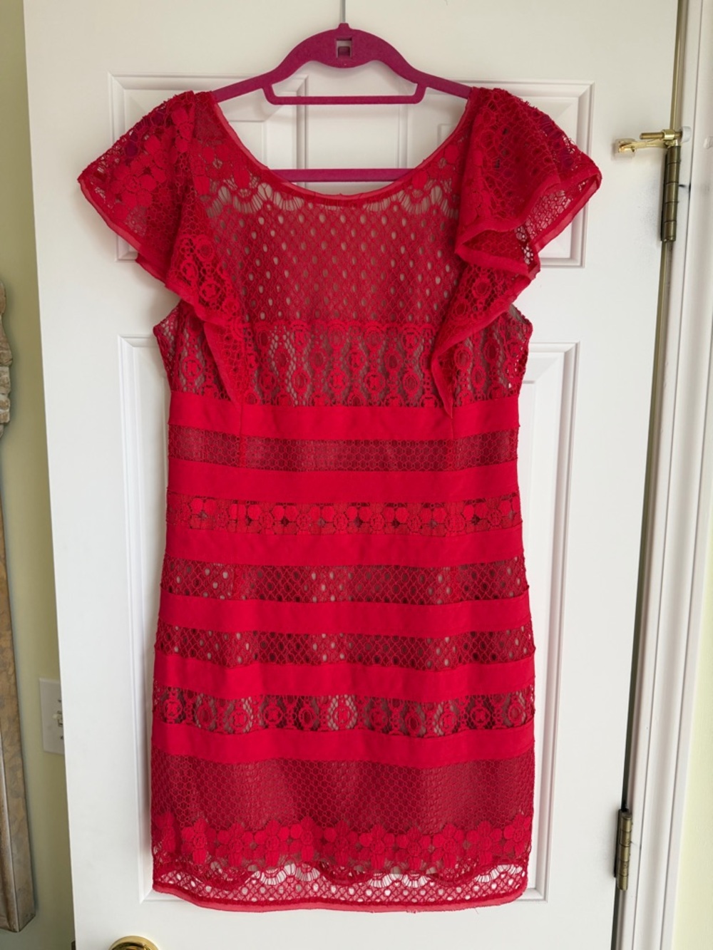 BCBG Red Lace Flutter-Sleeve Mini Dress